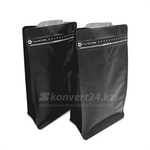 Черный пакет для кофе 150*320+100 мм / 1 кг / 8-шовный с замком zip-lock / клапан дегазации