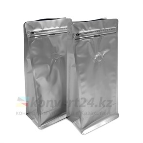 Пакет серебро для кофе 150*320+100 мм / 1 кг / 8-шовный с замком zip-lock / клапан дегазации
