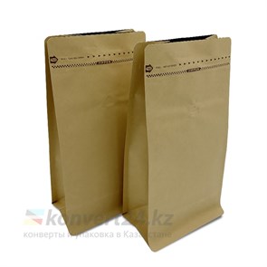 Крафт пакет для кофе 130*200+70 мм / 0.25 кг / 8-шовный с замком zip-lock / клапан дегазации